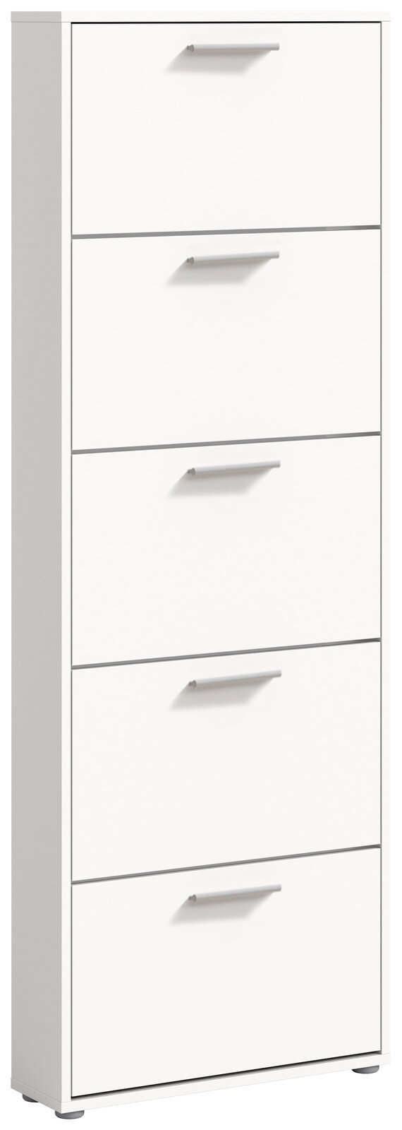 Weißer Schuhkipper mit fünf Klappen, frontal abgebildet