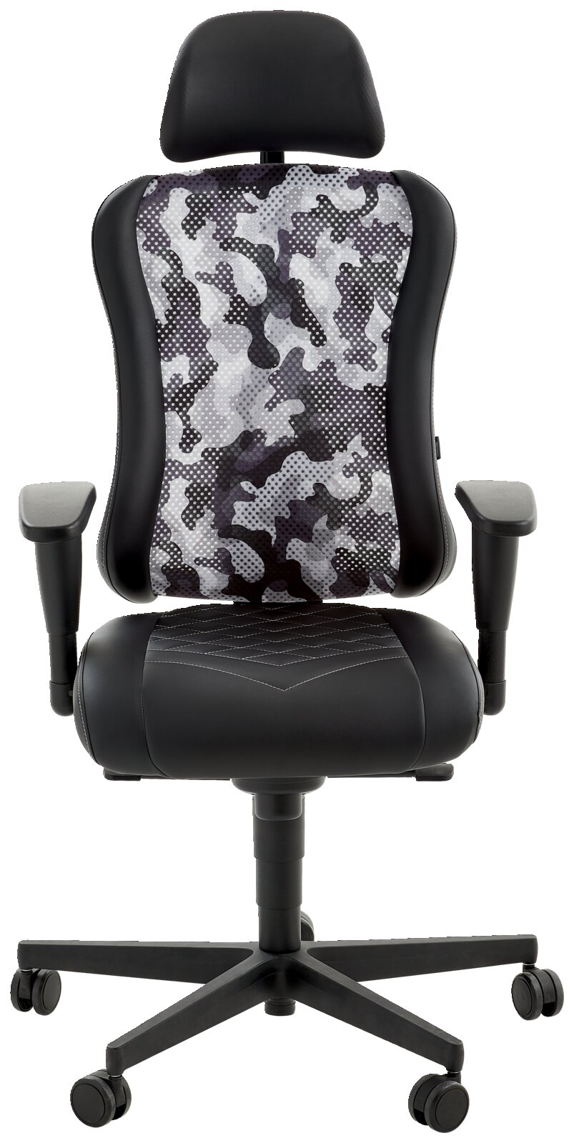 Gamingstoel met camouflagepatroon, vooraanzicht