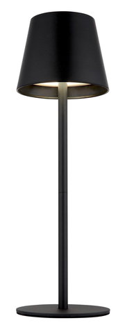 Schwarze Akku-Tischleuchte VANNIE 3 in 1 von Globo Lighting, frontal abgebildet mit modernem, schlankem Design.