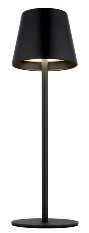 Schwarze Akku-Tischleuchte VANNIE 3 in 1 von Globo Lighting, frontal abgebildet mit modernem, schlankem Design.