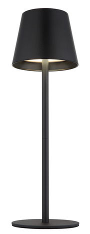 Schwarze Akku-Tischleuchte VANNIE 3 in 1 von Globo Lighting, frontal abgebildet mit modernem, schlankem Design.