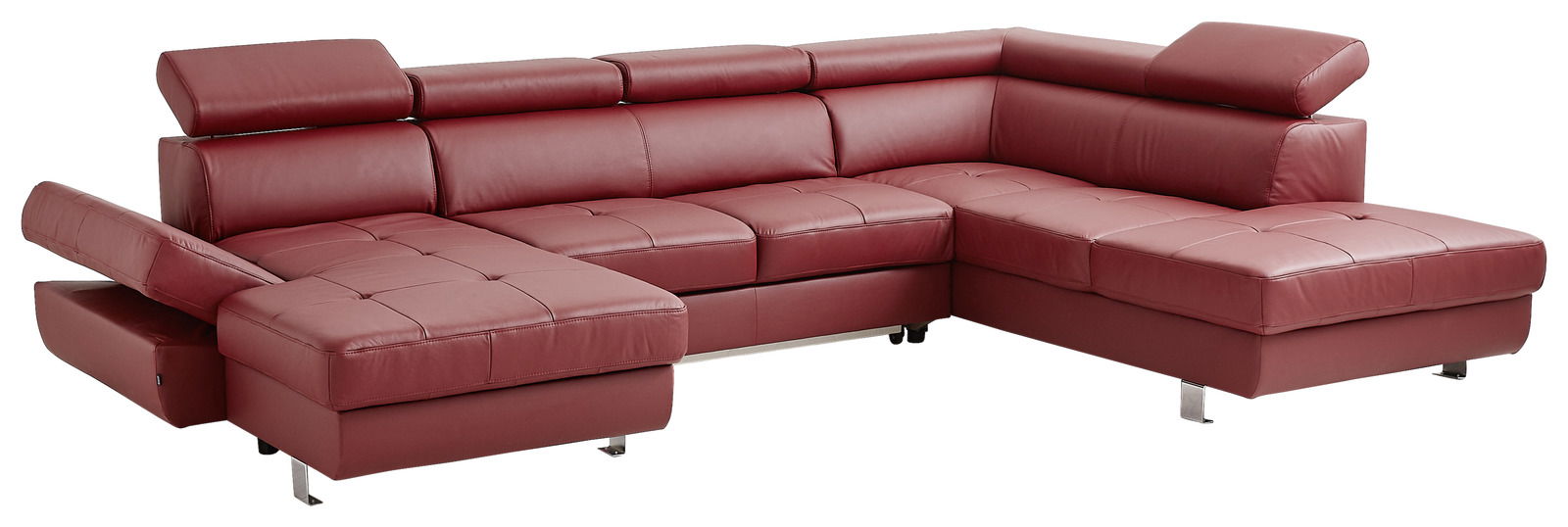 Stylife Wohnlandschaft TORINO Rote Polsterrundecke in L-Form mit verstellbaren Kopfstützen und einem ausziehbaren Sitz, Perspektive von vorne links