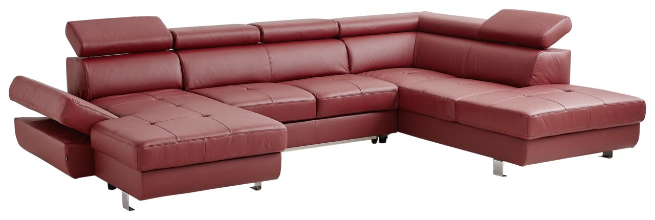 Stylife Wohnlandschaft TORINO Rote Polsterrundecke in L-Form mit verstellbaren Kopfstützen und einem ausziehbaren Sitz, Perspektive von vorne links