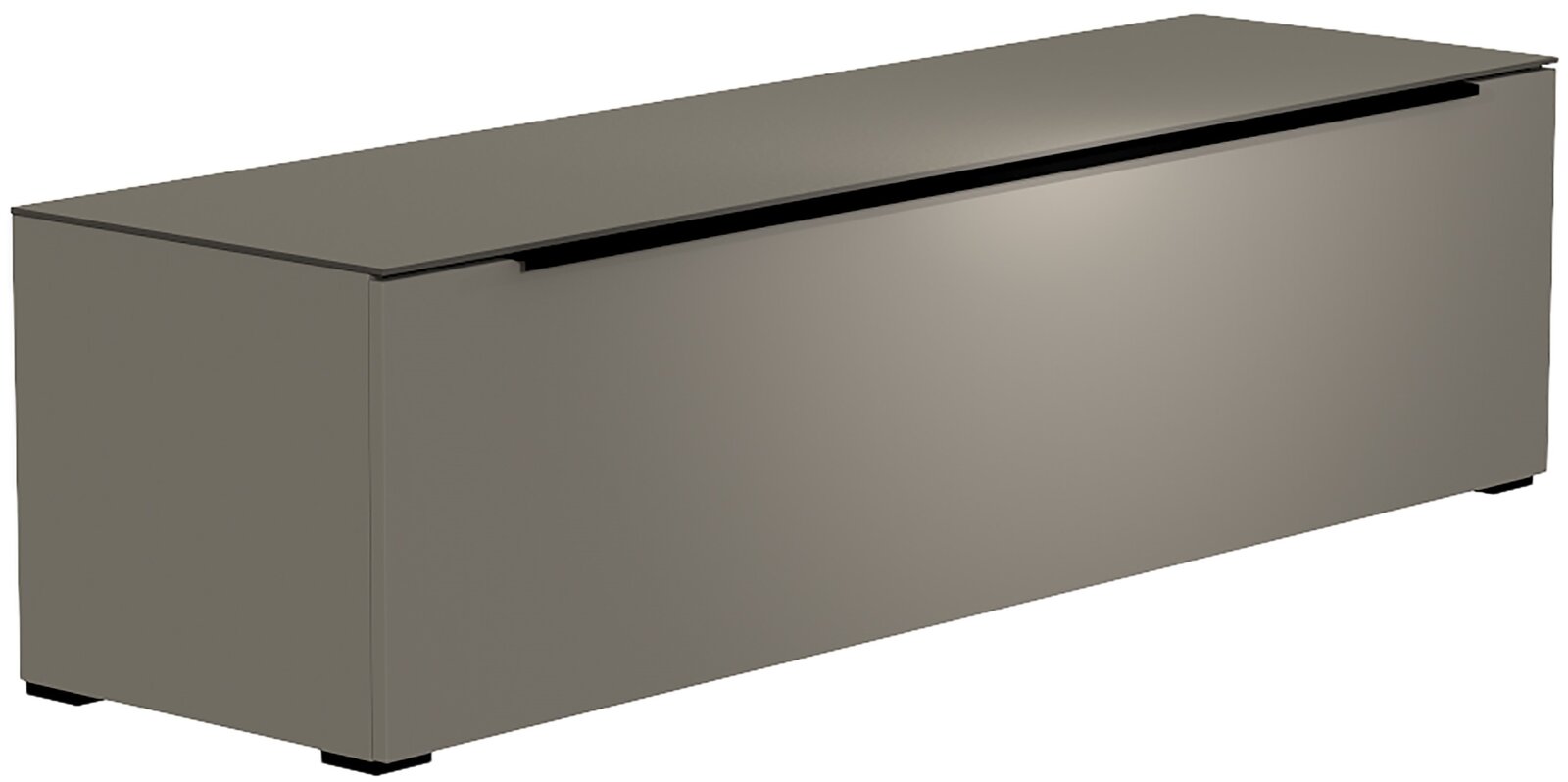 TV-Lowboard Moderano Serie BORMIO in seitlicher Perspektive, schlichtes Design in grauer Farbe.