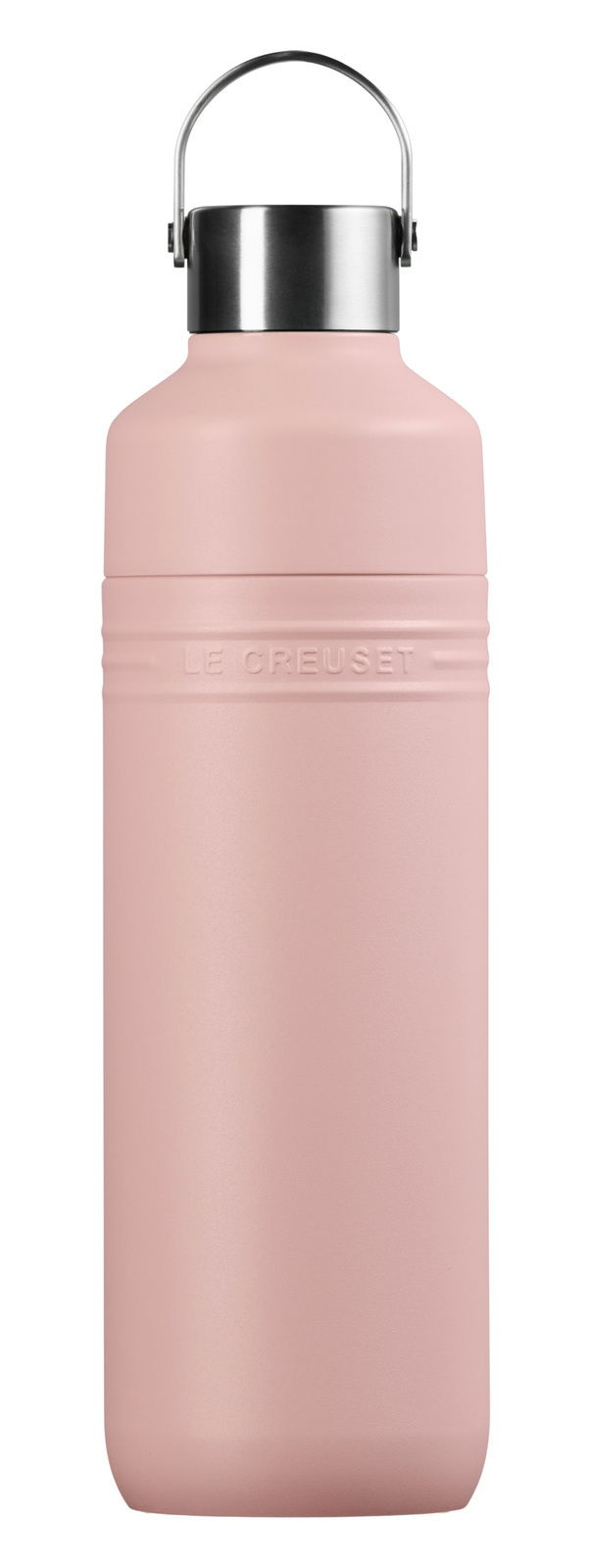 Rosa Trinkflasche aus Edelstahl mit Henkel, Vorderansicht