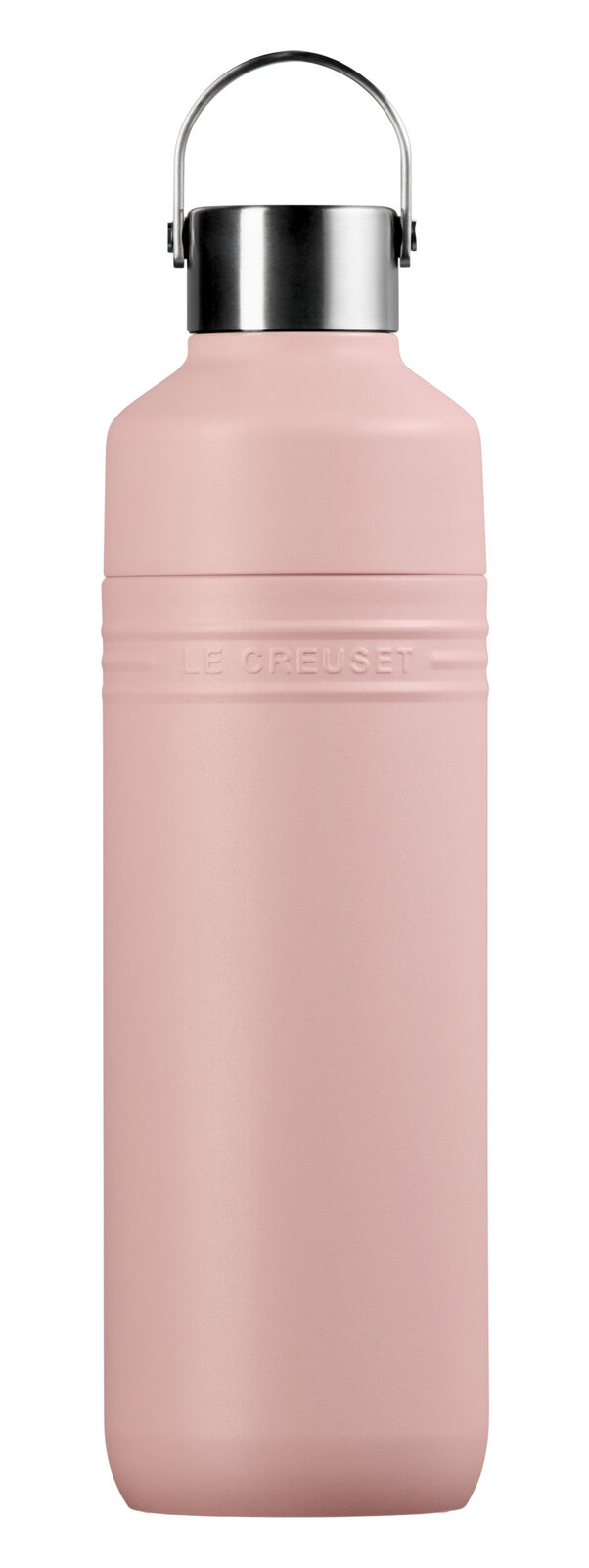 Rosa Trinkflasche aus Edelstahl mit Henkel, Vorderansicht