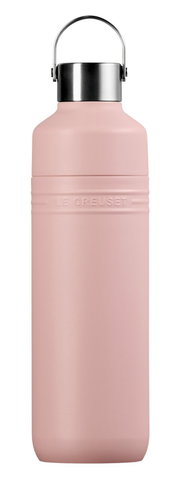 Rosa Trinkflasche aus Edelstahl mit Henkel, Vorderansicht