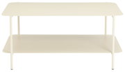 Beistelltisch in Cremefarbe mit zwei Ebenen, frontal betrachtet