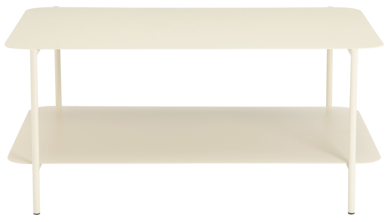 Beistelltisch in Cremefarbe mit zwei Ebenen, frontal betrachtet
