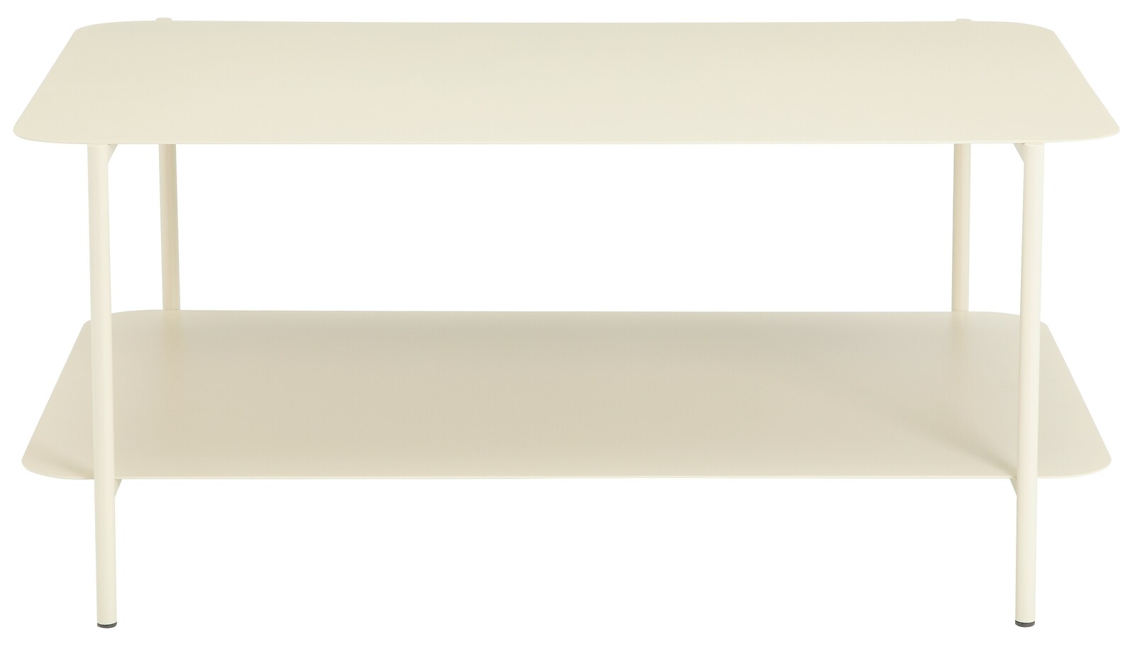 Beistelltisch in Cremefarbe mit zwei Ebenen, frontal betrachtet