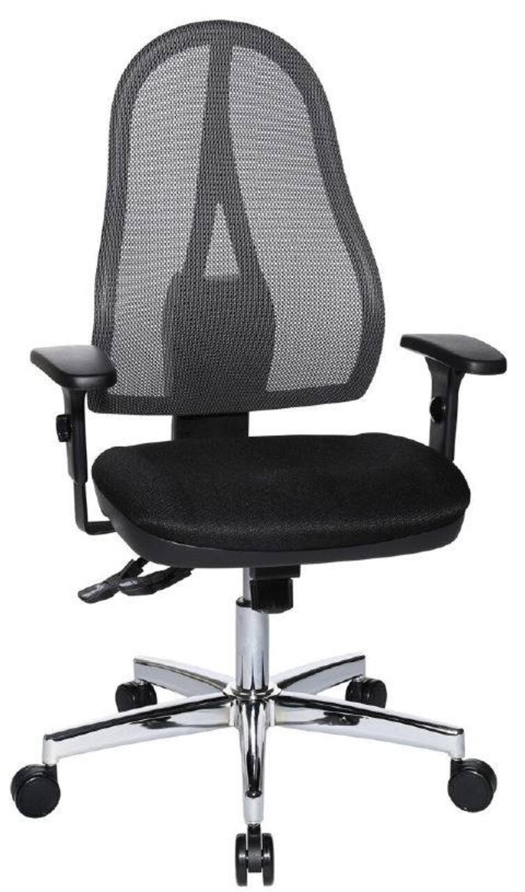 Ergonomischer Drehstuhl mit Netzrückenlehne und verstellbaren Armlehnen, Vorderansicht