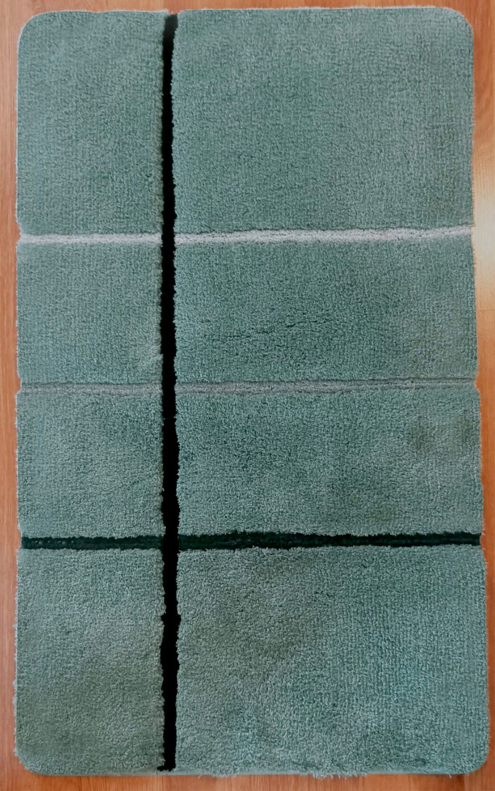 Grüner Badteppich mit rechteckigem Muster, Draufsicht