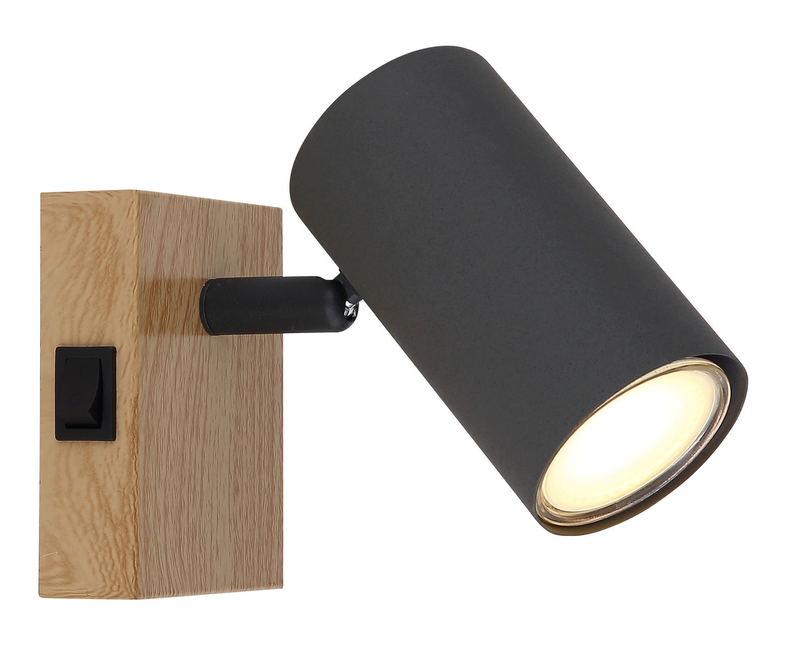 Globo Lighting Strahler ROBBY Strahler aus Metall in Graphitfarbe mit Holzsockel, seitliche Perspektive