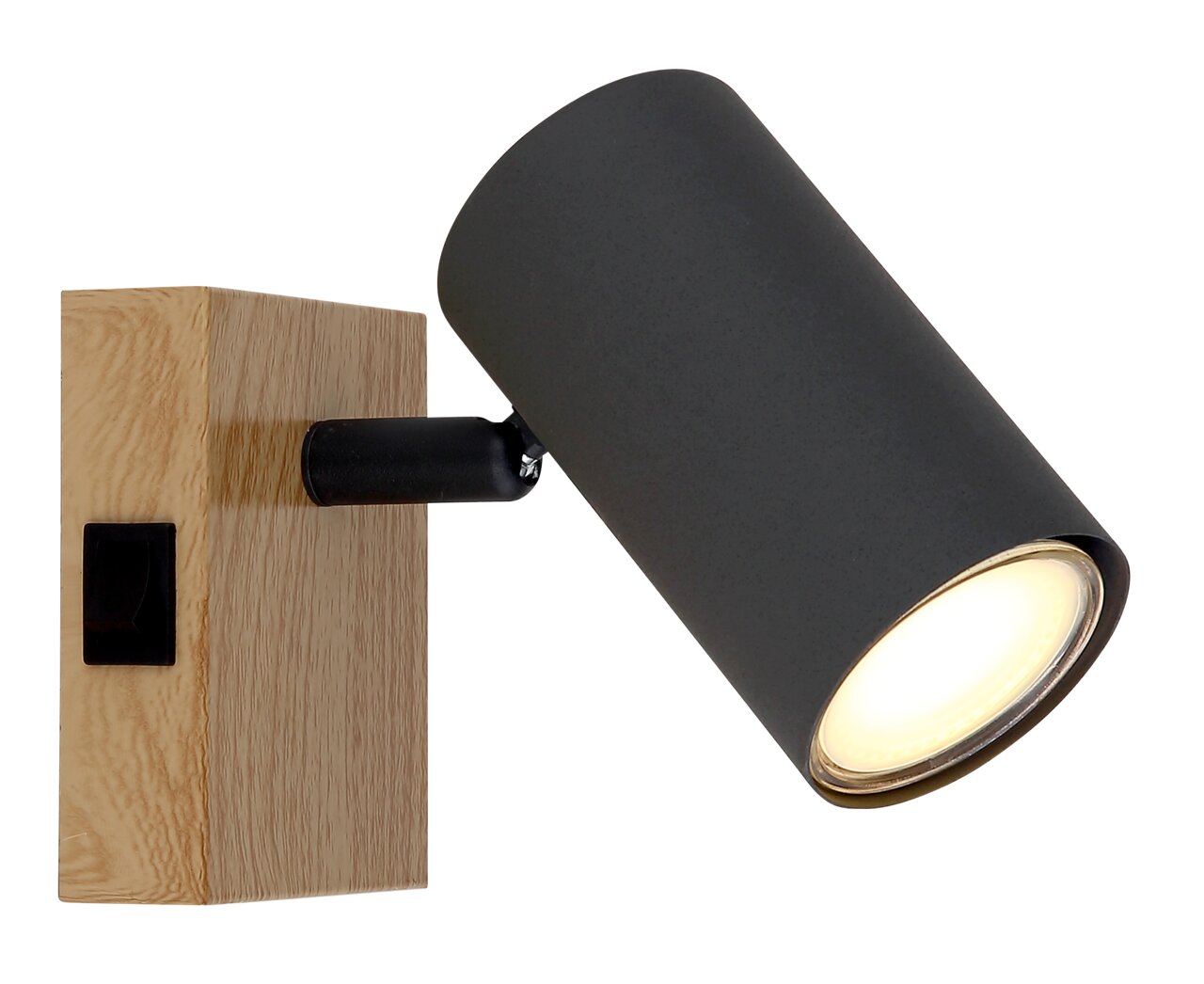 Globo Lighting Strahler ROBBY Strahler aus Metall in Graphitfarbe mit Holzsockel, seitliche Perspektive