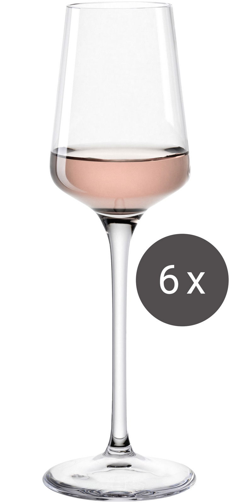 Leonardo Grappaglas 6er-Set PUCCINI Grappaglas 120ml, seitliche Ansicht, gefüllt mit roséfarbenem Getränk, 6er-Set