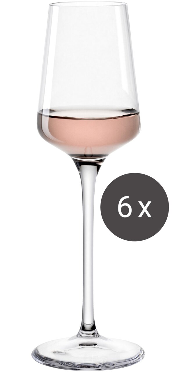 Grappaglas 120ml, seitliche Ansicht, gefüllt mit roséfarbenem Getränk, 6er-Set
