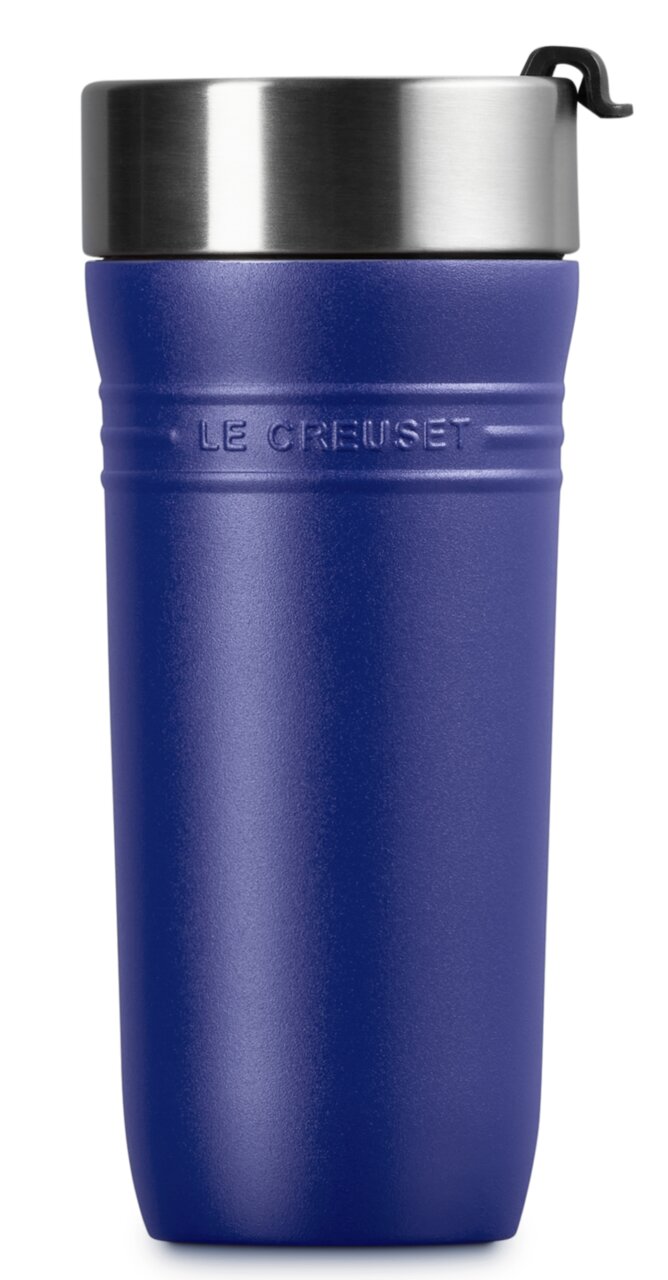 Blauwe thermosbeker 350 ml van Le Creuset, vooraanzicht