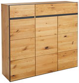 XL-Schuhschrank aus hellem Holz mit mehreren Schubladen, seitliche Perspektive