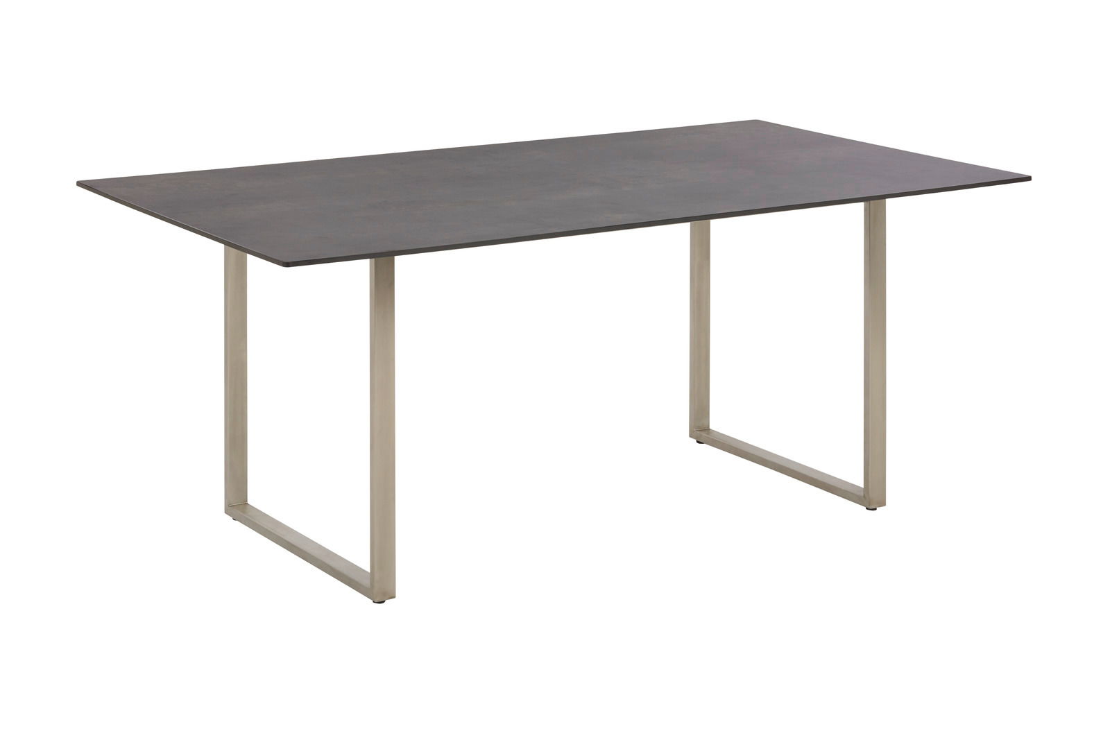 Amatio Loungetisch GIRONA Moderner Loungetisch mit rechteckiger, dunkler Tischplatte und schlanken, metallischen Beinen, seitliche Perspektive.