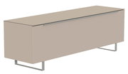 Beiges TV-Lowboard mit modernem Design, seitliche Perspektive