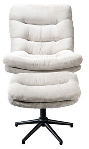 Beiger, drehbarer Sessel mit Hocker, Vorderansicht