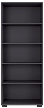 Schwarzes Aktenregal mit fünf Regalböden, frontale Ansicht