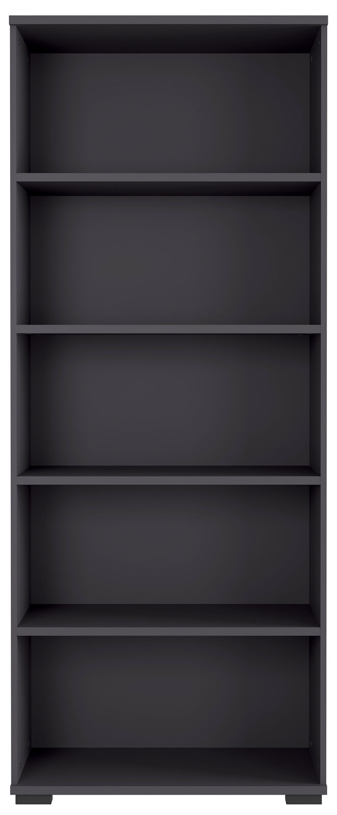 Schwarzes Aktenregal mit fünf Regalböden, frontale Ansicht