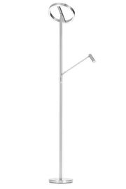 Moderner LED-Deckenfluter aus Metall in silberner Farbe, seitliche Ansicht