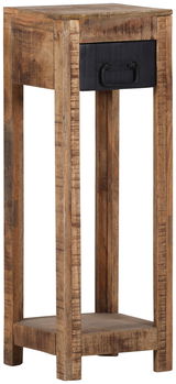 Rustikaler Beistelltisch aus Holz mit Schublade, seitliche Perspektive