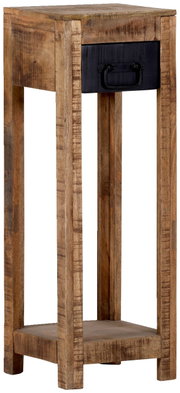 Rustikaler Beistelltisch aus Holz mit Schublade, seitliche Perspektive