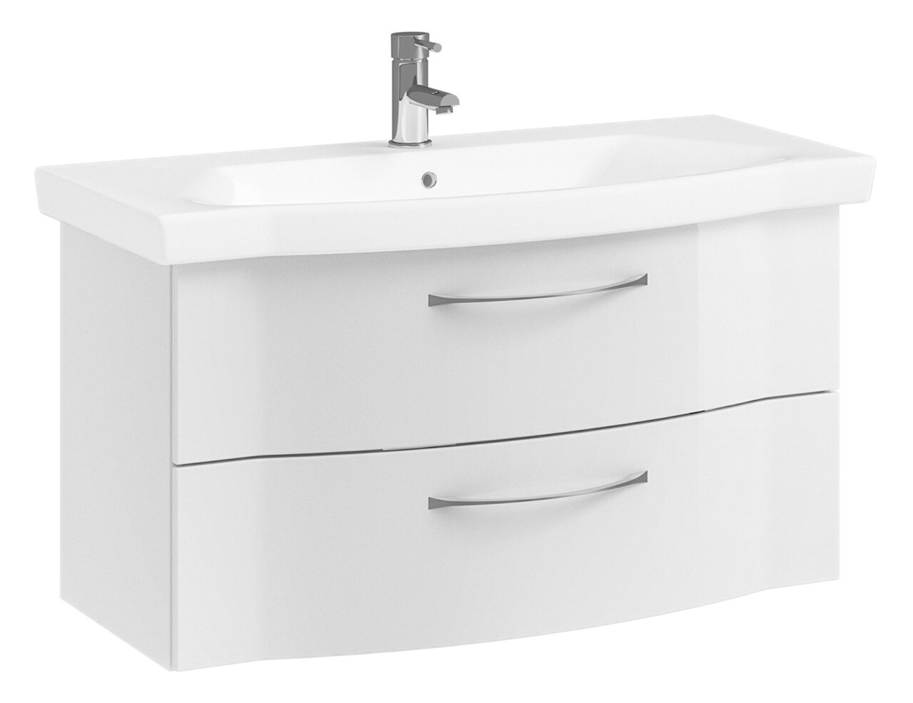 Pelipal Waschtischlösung SERIE 6005 SPRINT Moderner weißer Waschtisch mit zwei Schubladen und integriertem Waschbecken, seitliche Perspektive