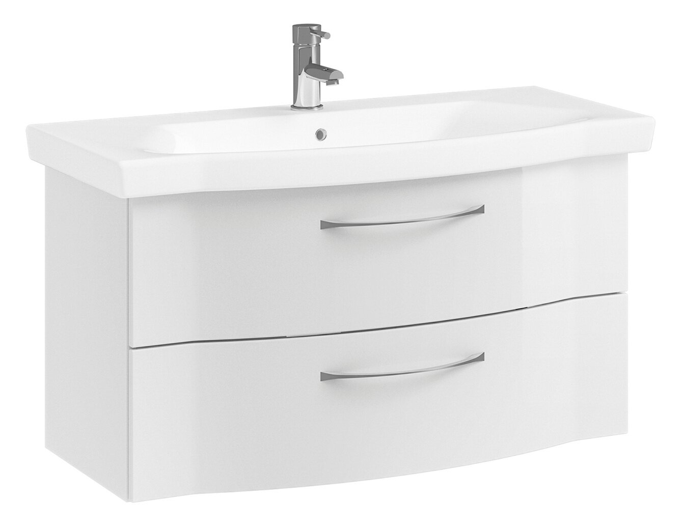 Pelipal Waschtischlösung SERIE 6005 SPRINT Moderner weißer Waschtisch mit zwei Schubladen und integriertem Waschbecken, seitliche Perspektive