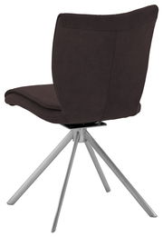 Rückansicht eines modernen Stuhls der Serie JAZZ von Dieter Knoll mit braunem Polster und silbernem Metallgestell.