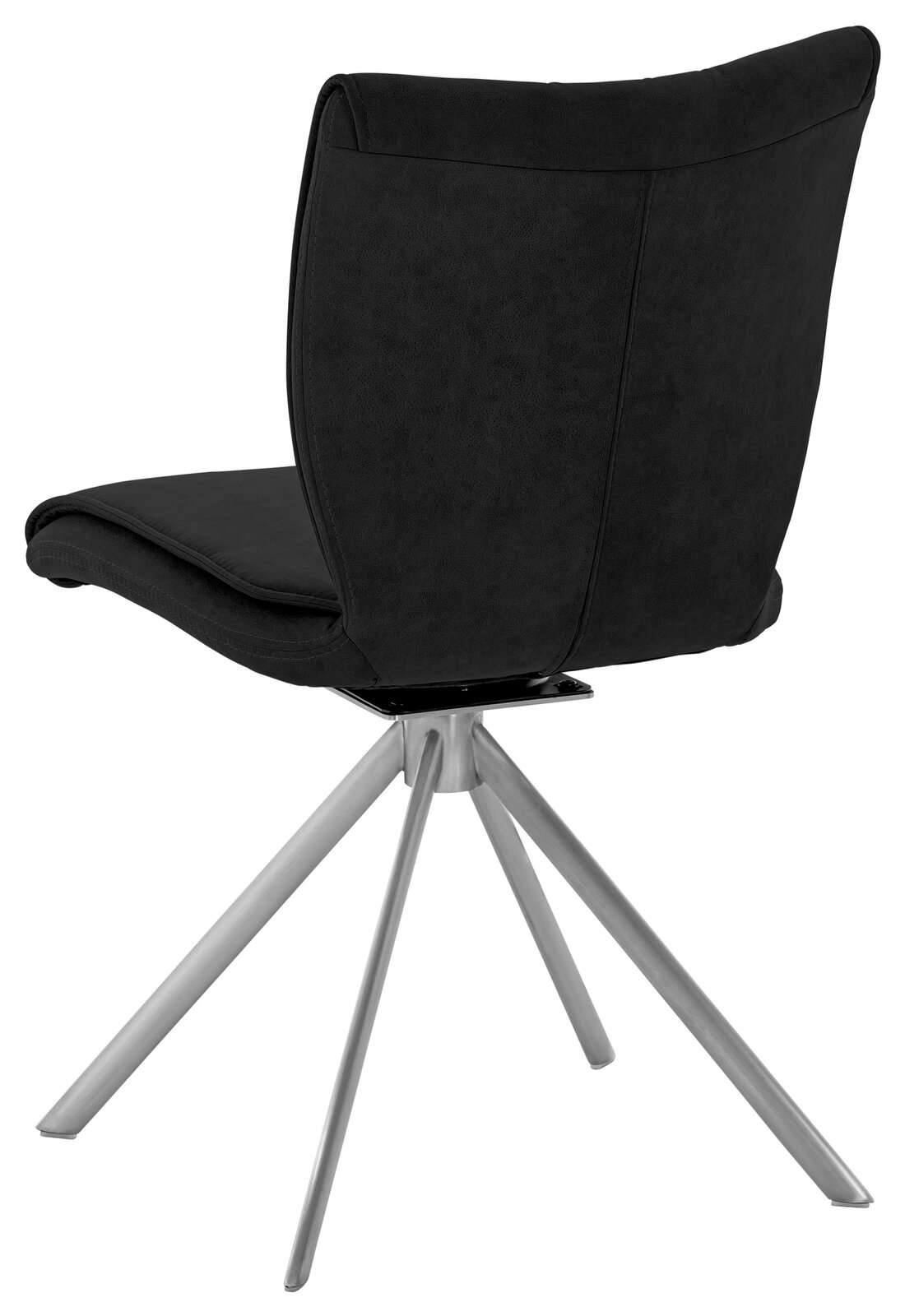 Dieter Knoll Stoel JAZZ Rückansicht eines modernen Stuhls der Serie JAZZ von Dieter Knoll mit braunem Polster und silbernem Metallgestell.