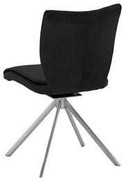 Rückansicht eines modernen Stuhls der Serie JAZZ von Dieter Knoll mit braunem Polster und silbernem Metallgestell.