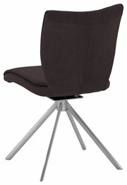 Rückansicht eines modernen Stuhls der Serie JAZZ von Dieter Knoll mit braunem Polster und silbernem Metallgestell.