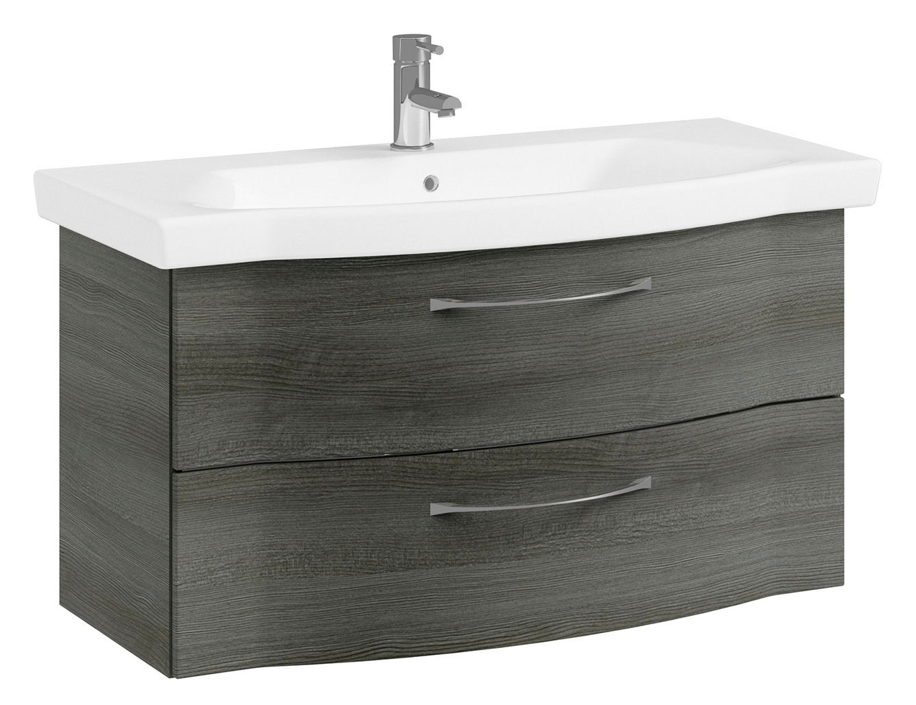 Pelipal Wastafeloplossing SERIE 6005 SPRINT Moderner Waschtisch mit zwei Schubladen in Holzoptik und integriertem Waschbecken, Frontalansicht