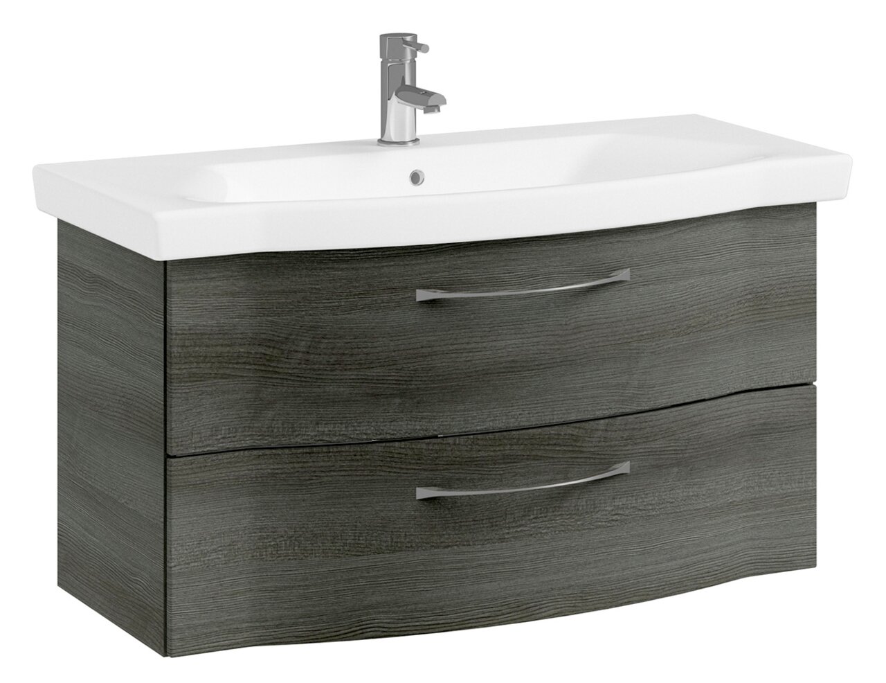 Pelipal Waschtischlösung SERIE 6005 SPRINT Moderner Waschtisch mit zwei Schubladen in Holzoptik und integriertem Waschbecken, Frontalansicht