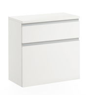 Weißer Hängeschuhschrank mit zwei Schubladen, frontale Ansicht