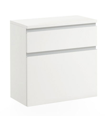 Weißer Hängeschuhschrank mit zwei Schubladen, frontale Ansicht