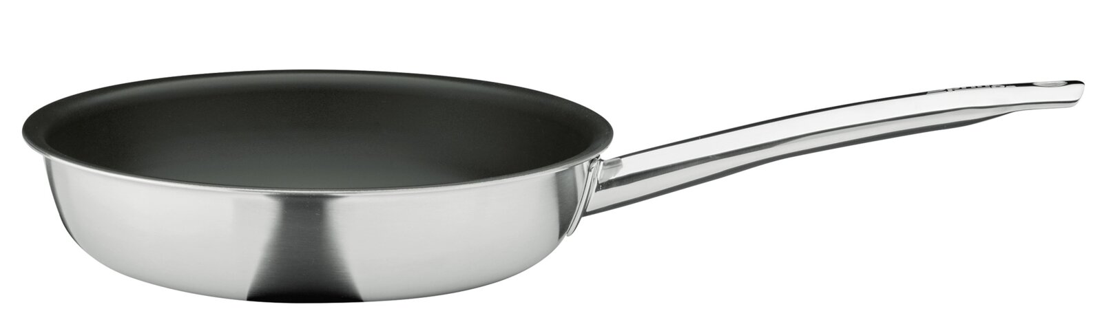 Spring Koekenpan XL 24 cm BRIGADE ULTIMATE Roestvrijstalen koekenpan met antiaanbaklaag en lange metalen handgreep, zijaanzicht op witte achtergrond