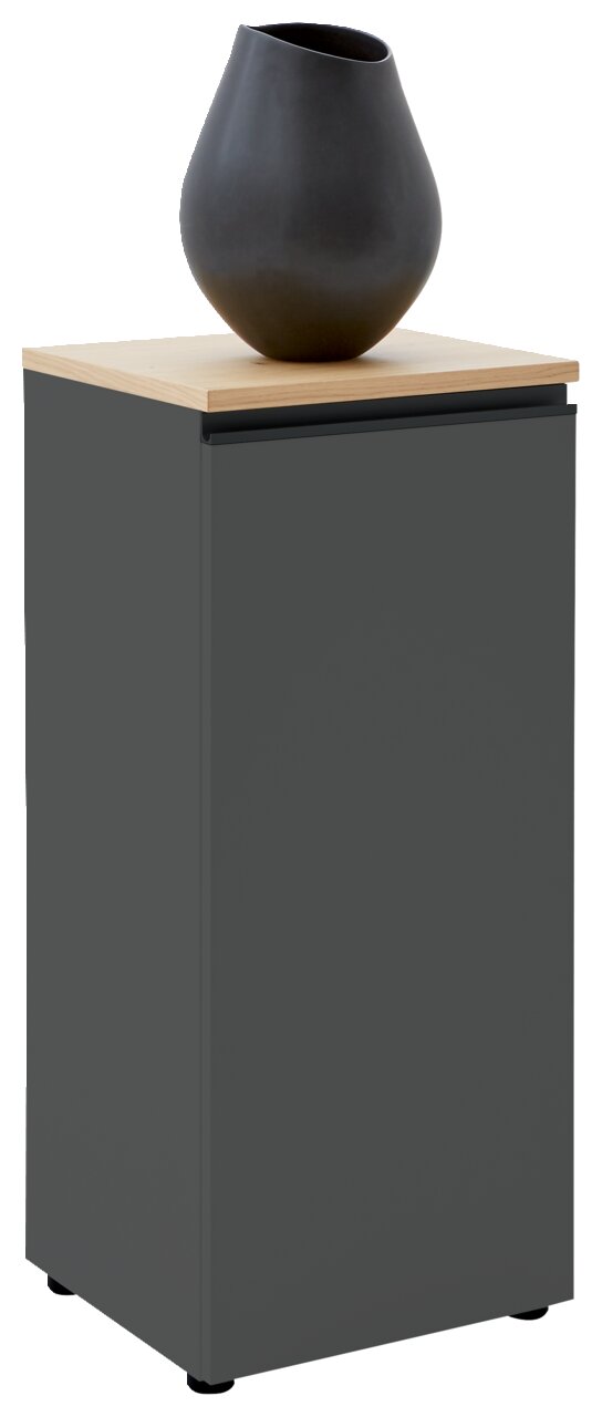 Dieter Knoll Kommode LENDINA Graue Kommode mit Holzplatte und schwarzer Vase, seitliche Perspektive