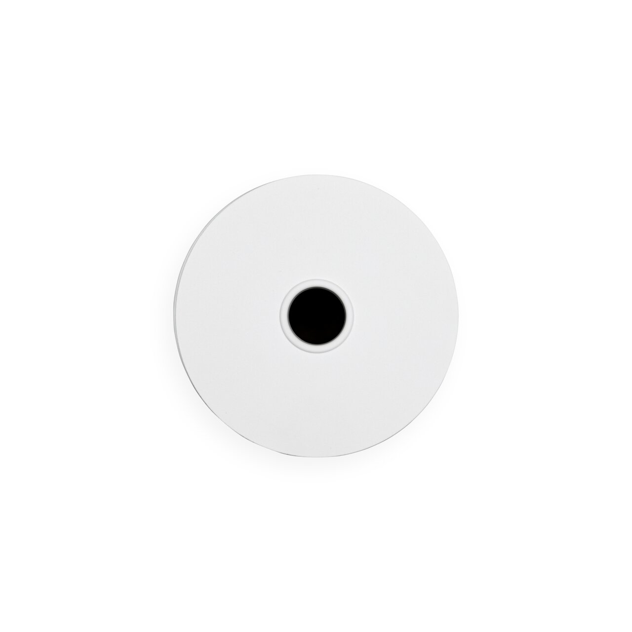 Runder Toilettenrollenspender in Draufsicht, schlichtes Design in Weiß mit zentraler Öffnung.