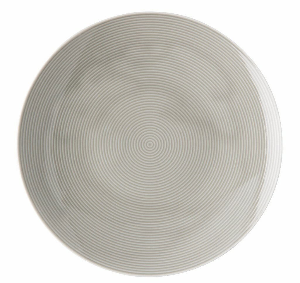 Grauer Frühstücksteller mit feinen konzentrischen Kreisen, Draufsicht