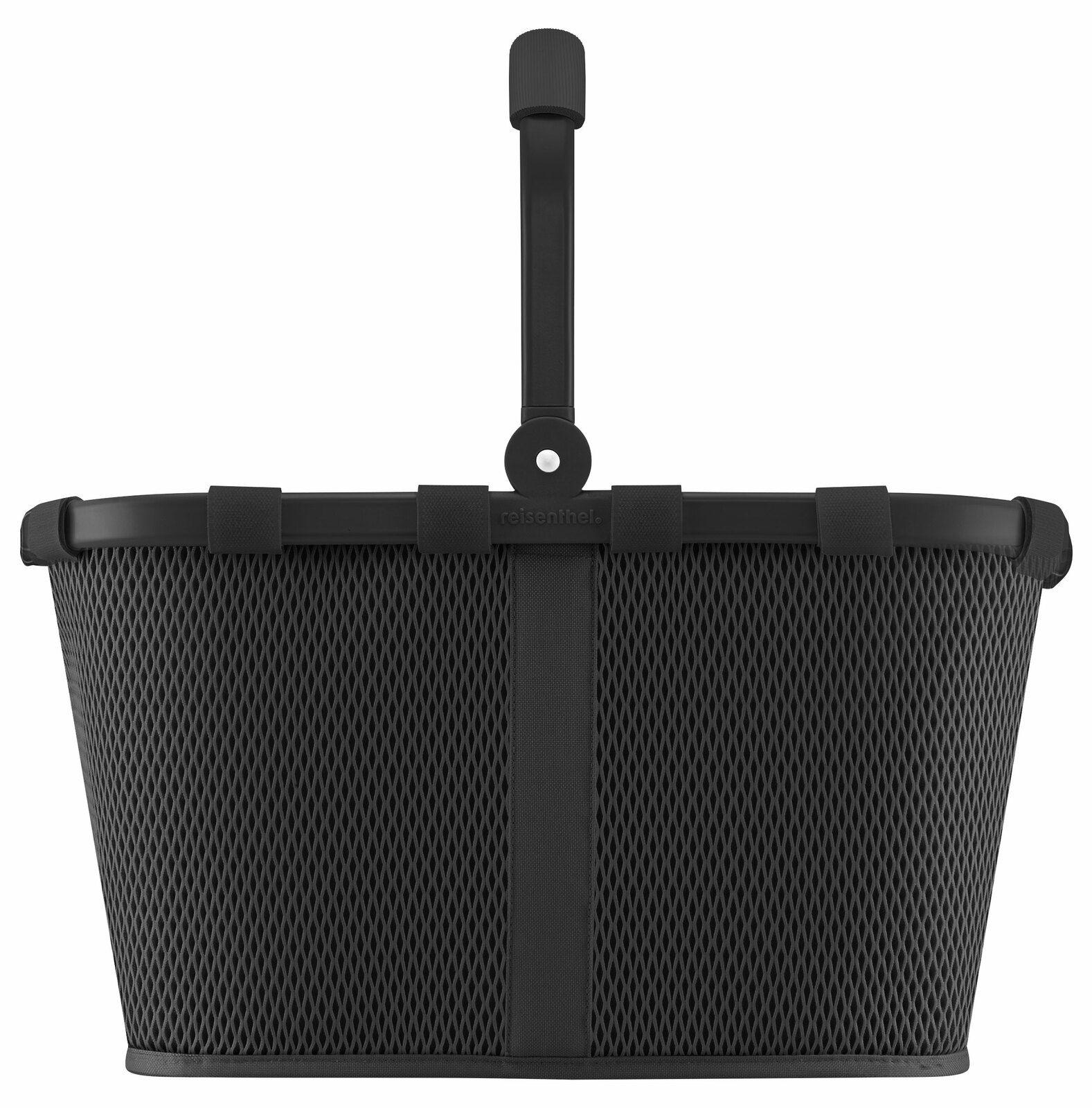Schwarzer Einkaufskorb aus Netzmaterial mit Griff, Frontalansicht