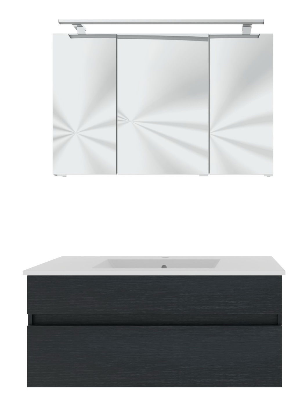 Novel Badblock NV.210 Moderner Badblock mit Spiegelschrank und Waschbecken, Frontalansicht