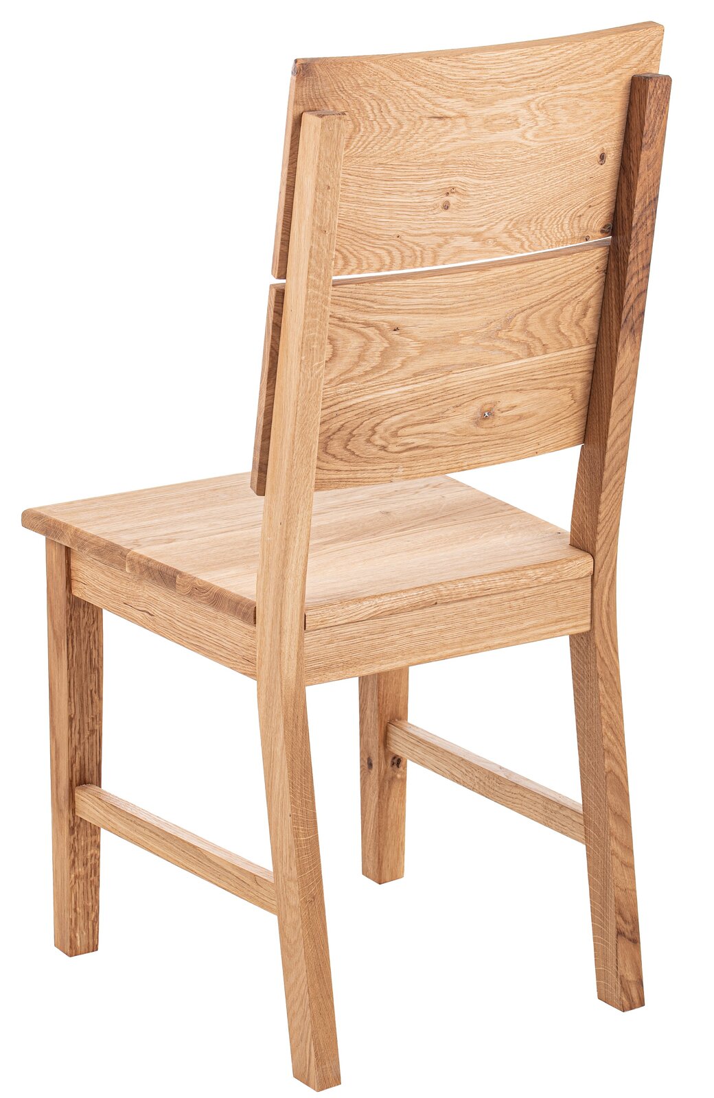 Rückansicht eines Holzstuhls mit natürlicher Holzmaserung