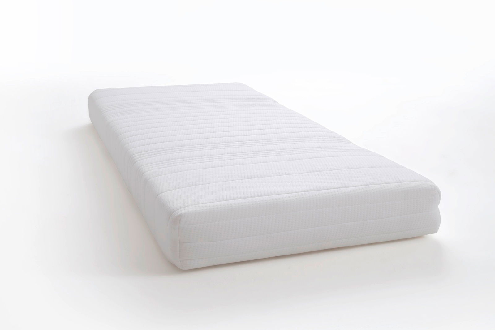 Schöner Wohnen Wende-TTFK-Matratze H3/H4 LISSABON Weiße Wende-TTFK-Matratze 500 - H3/H4, seitliche Perspektive, auf weißem Hintergrund.