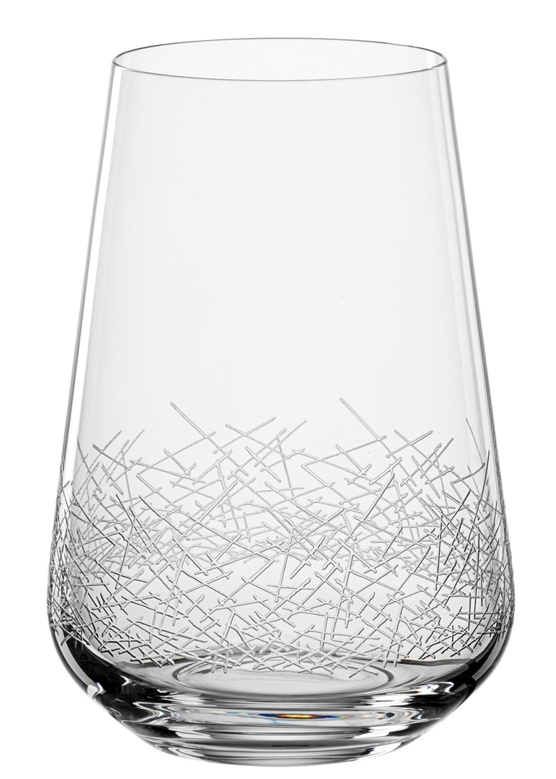 Bohemia Selection Becher TRÉS CHIC Transparenter Becher mit feinem, kreuz und quer verlaufendem Linienmuster am unteren Rand, seitliche Perspektive