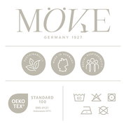 MÖVE Logo mit Nachhaltigkeit, Made in Germany und sozialer Verantwortung Symbolen, OEKO-TEX Standard 100 Zertifizierung, Vorderansicht